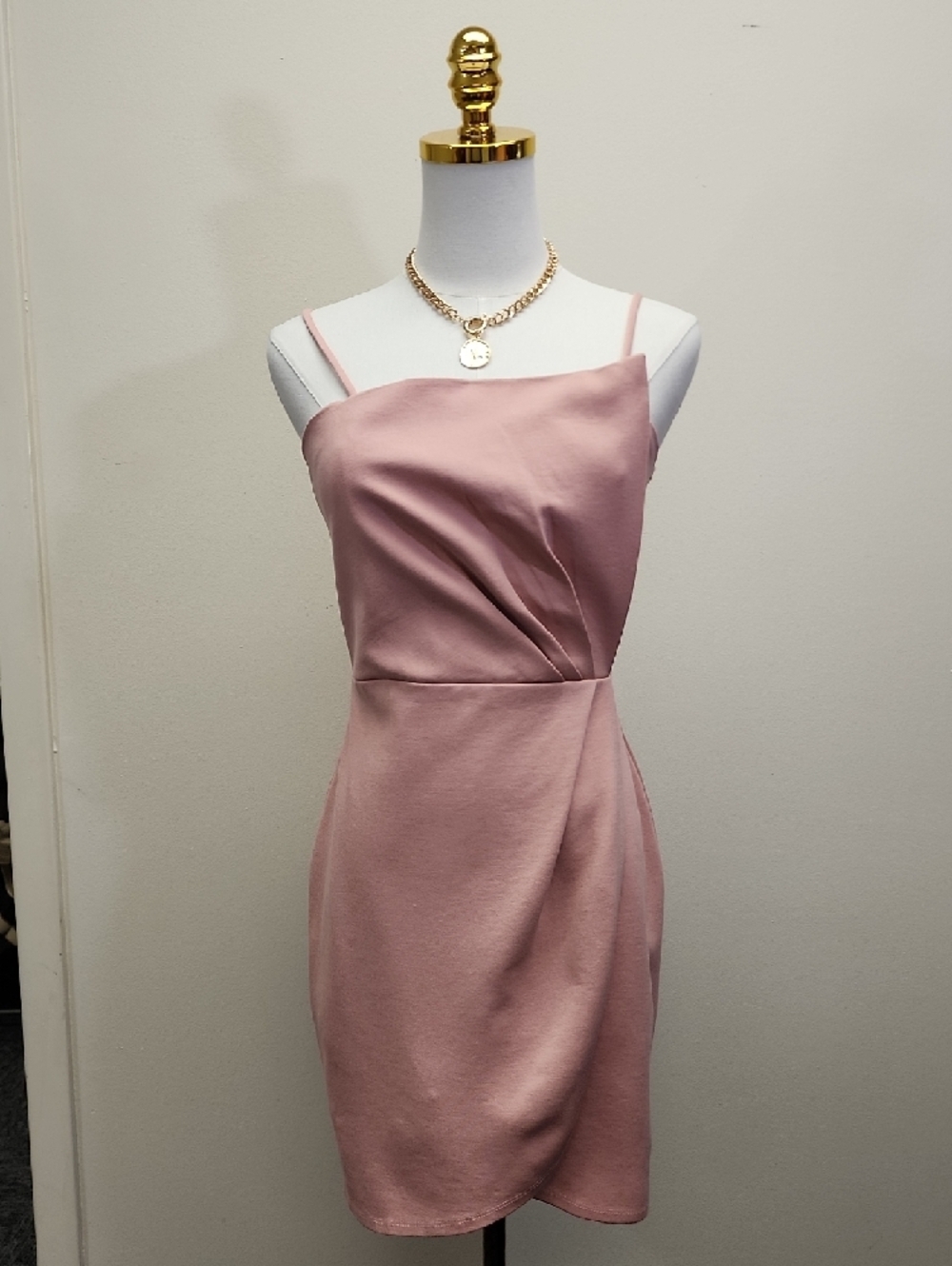 Lulus Pink Satin Slip Mini Dress Draped Bodycon Spaghetti Strap Size Small - Picture 2 of 12
